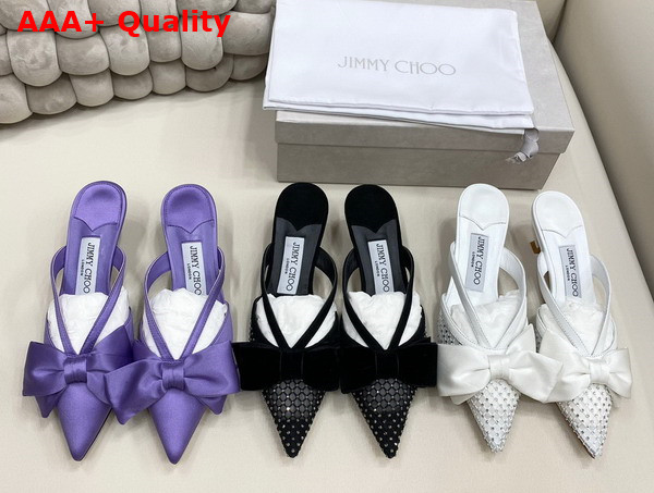 Jimmy Choo Flaca Mule 50 Wisteria Satin Mules with Bow Replica