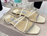 Jimmy Choo Flat Sandal in White Leather with Leaf Crystals Embellishment Replica