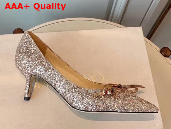 Jimmy Choo Glitter Fabric Pumps with Bow Detail Replica