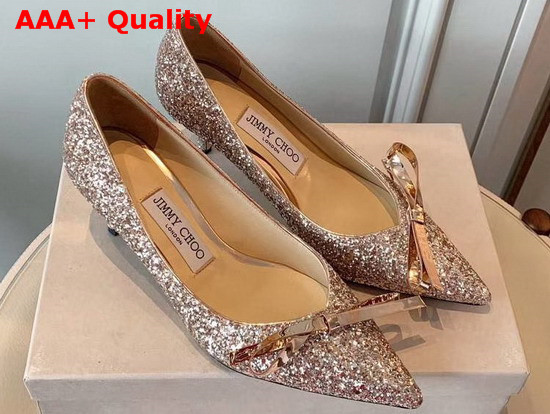 Jimmy Choo Glitter Fabric Pumps with Bow Detail Replica