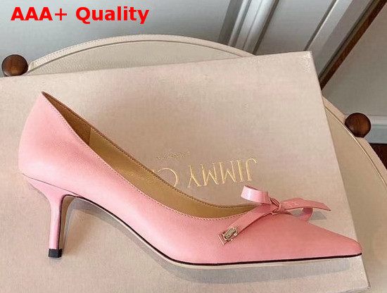 Jimmy Choo Leather Pumps in Pink with Bow Detail Replica