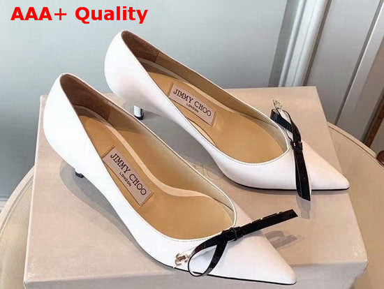 Jimmy Choo Leather Pumps in White with Bow Detail Replica