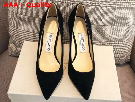 Jimmy Choo Love 65 Black Suede Pointed Pumps with JC Emblem Replica