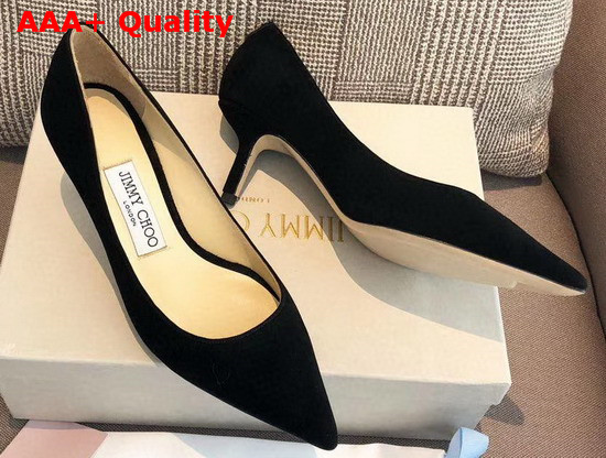 Jimmy Choo Love 65 Black Suede Pointed Pumps with JC Emblem Replica