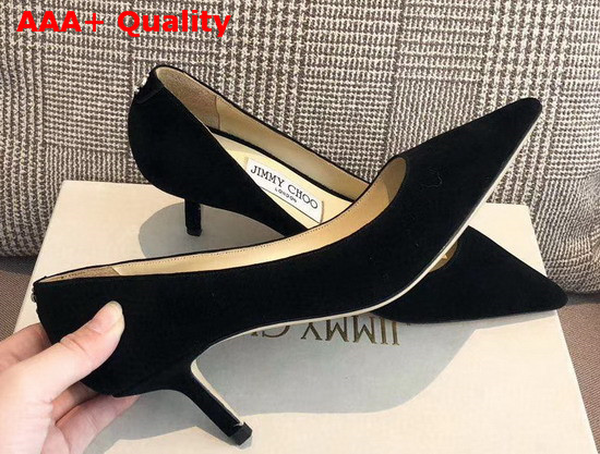 Jimmy Choo Love 65 Black Suede Pointed Pumps with JC Emblem Replica