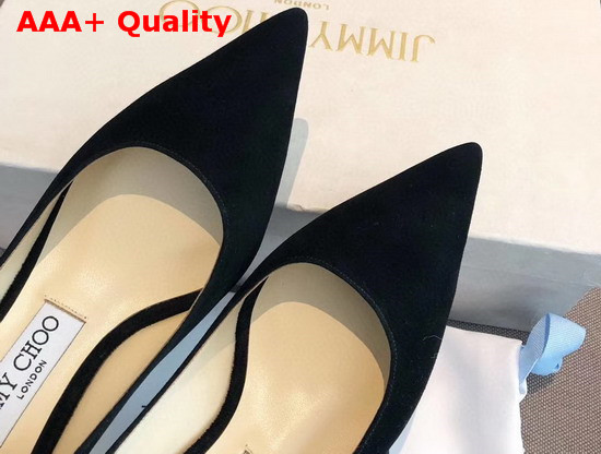 Jimmy Choo Love 65 Black Suede Pointed Pumps with JC Emblem Replica