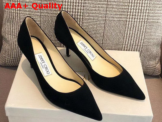 Jimmy Choo Love 65 Black Suede Pointed Pumps with JC Emblem Replica