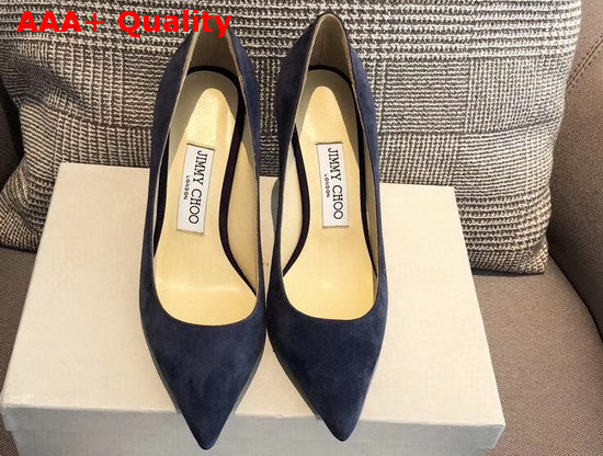 Jimmy Choo Love 65 Blue Suede Pointed Pumps with JC Emblem Replica