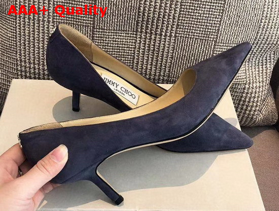 Jimmy Choo Love 65 Blue Suede Pointed Pumps with JC Emblem Replica