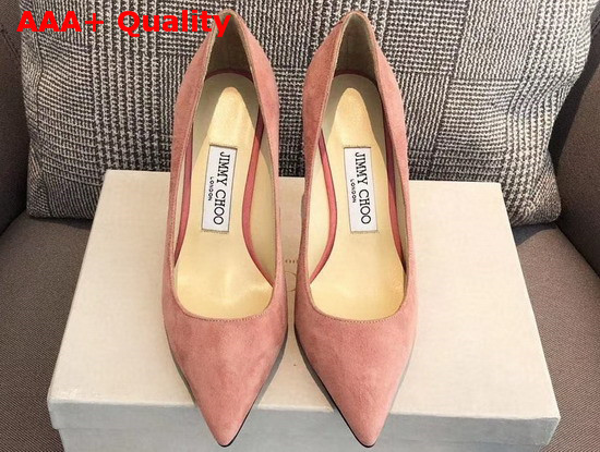 Jimmy Choo Love 65 Pink Suede Pointed Pumps with JC Emblem Replica