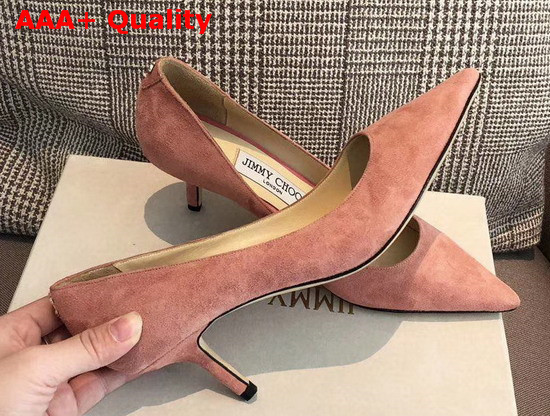 Jimmy Choo Love 65 Pink Suede Pointed Pumps with JC Emblem Replica