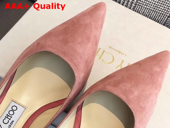 Jimmy Choo Love 65 Pink Suede Pointed Pumps with JC Emblem Replica