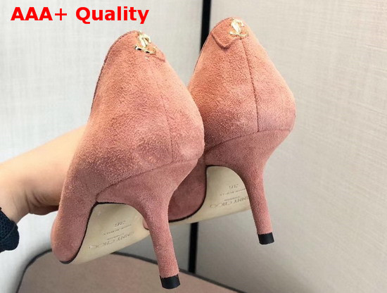 Jimmy Choo Love 65 Pink Suede Pointed Pumps with JC Emblem Replica