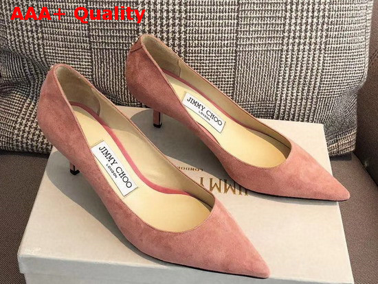 Jimmy Choo Love 65 Pink Suede Pointed Pumps with JC Emblem Replica