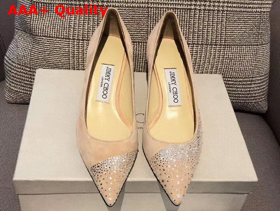 Jimmy Choo Love 65 Pumps in Ballet Pink Suede with Asymmetric Sprinkled Crystals Replica