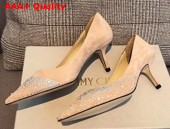 Jimmy Choo Love 65 Pumps in Ballet Pink Suede with Asymmetric Sprinkled Crystals Replica