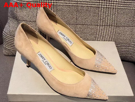 Jimmy Choo Love 65 Pumps in Ballet Pink Suede with Asymmetric Sprinkled Crystals Replica