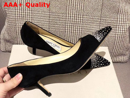 Jimmy Choo Love 65 Pumps in Black Suede with Asymmetric Sprinkled Crystals Replica