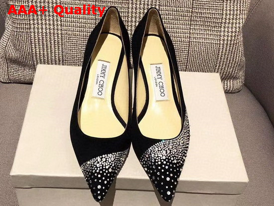 Jimmy Choo Love 65 Pumps in Black Suede with Asymmetric Sprinkled Crystals Replica