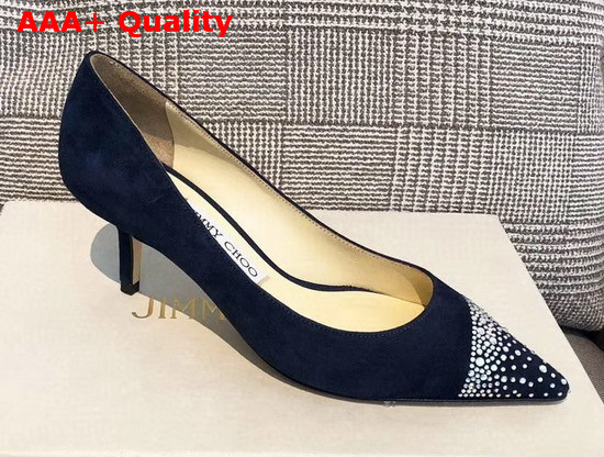 Jimmy Choo Love 65 Pumps in Blue Suede with Asymmetric Sprinkled Crystals Replica