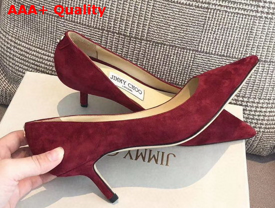 Jimmy Choo Love 65 Red Suede Pointed Pumps with JC Emblem Replica