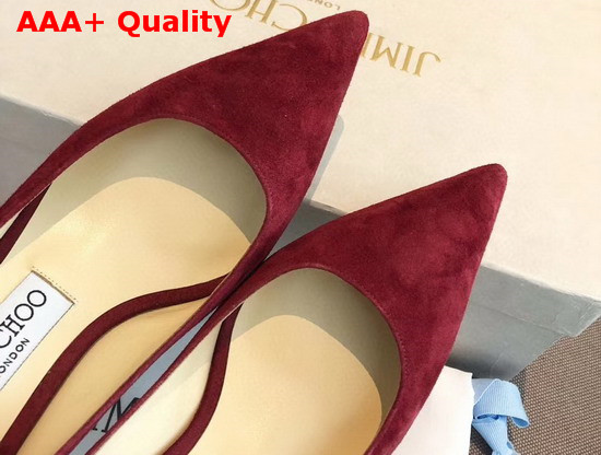 Jimmy Choo Love 65 Red Suede Pointed Pumps with JC Emblem Replica