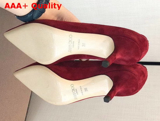 Jimmy Choo Love 65 Red Suede Pointed Pumps with JC Emblem Replica