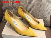 Jimmy Choo Love 65 Yellow Suede Pointed Pumps with JC Emblem Replica