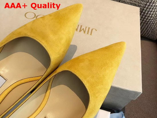 Jimmy Choo Love 65 Yellow Suede Pointed Pumps with JC Emblem Replica