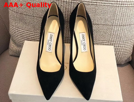 Jimmy Choo Love 85 Black Suede Pointed Pumps with JC Emblem Replica