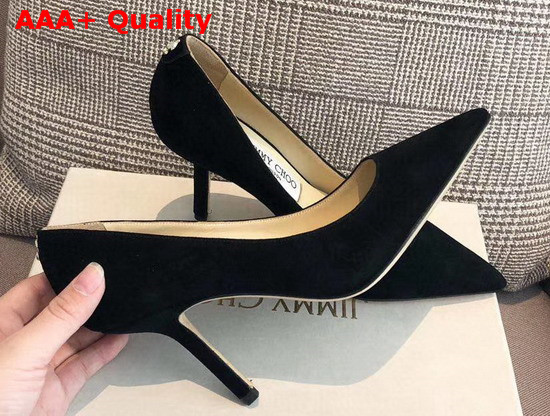 Jimmy Choo Love 85 Black Suede Pointed Pumps with JC Emblem Replica