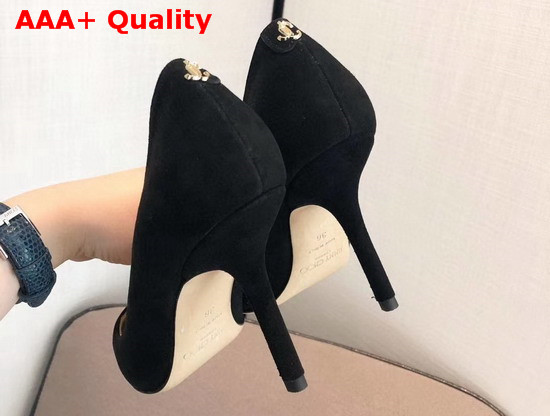 Jimmy Choo Love 85 Black Suede Pointed Pumps with JC Emblem Replica