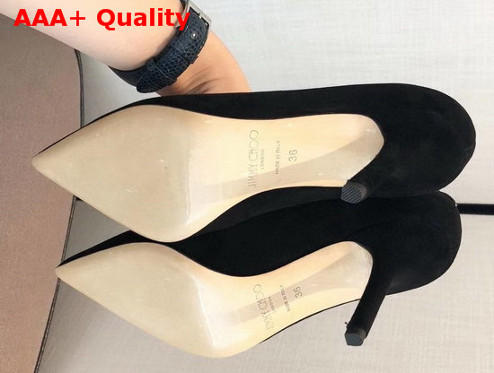 Jimmy Choo Love 85 Black Suede Pointed Pumps with JC Emblem Replica