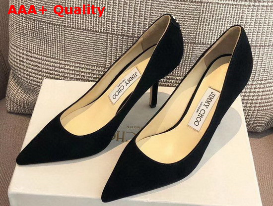 Jimmy Choo Love 85 Black Suede Pointed Pumps with JC Emblem Replica