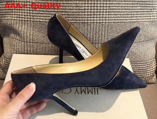 Jimmy Choo Love 85 Blue Suede Pointed Pumps with JC Emblem Replica