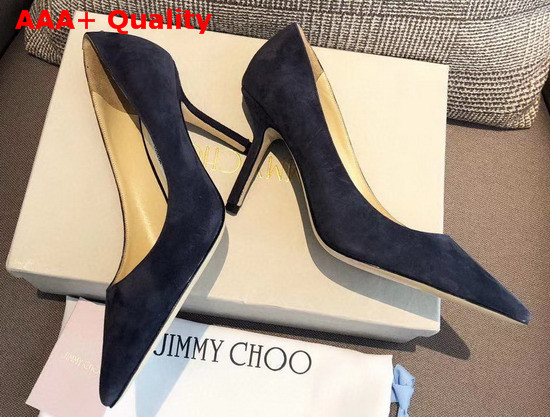 Jimmy Choo Love 85 Blue Suede Pointed Pumps with JC Emblem Replica