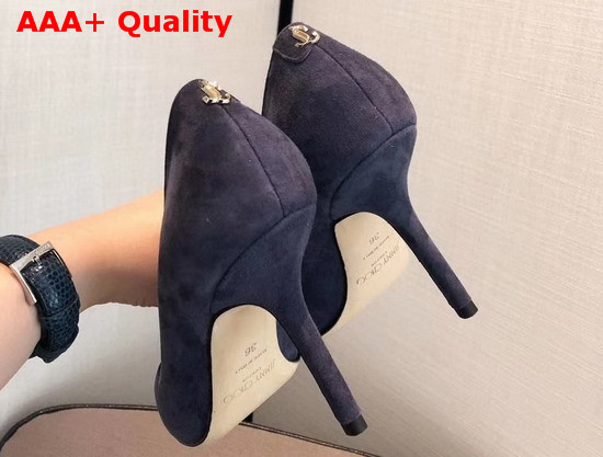 Jimmy Choo Love 85 Blue Suede Pointed Pumps with JC Emblem Replica