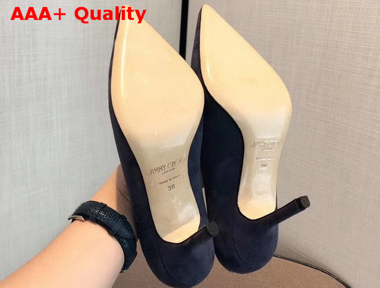 Jimmy Choo Love 85 Blue Suede Pointed Pumps with JC Emblem Replica