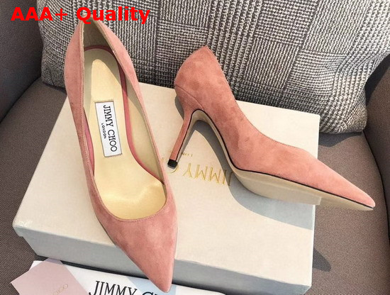 Jimmy Choo Love 85 Pink Suede Pointed Pumps with JC Emblem Replica