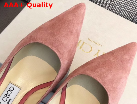 Jimmy Choo Love 85 Pink Suede Pointed Pumps with JC Emblem Replica