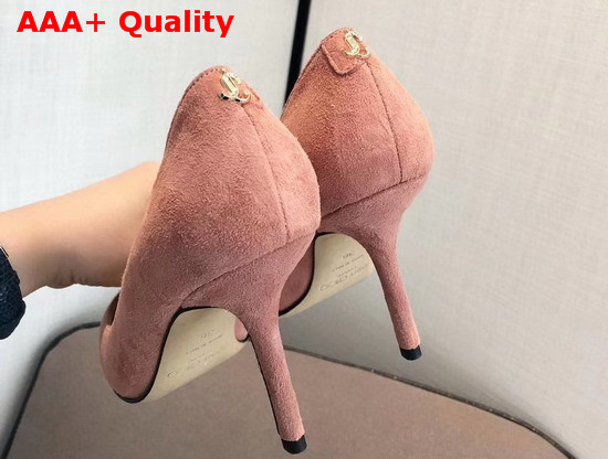 Jimmy Choo Love 85 Pink Suede Pointed Pumps with JC Emblem Replica