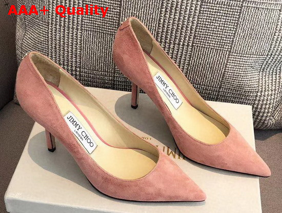 Jimmy Choo Love 85 Pink Suede Pointed Pumps with JC Emblem Replica