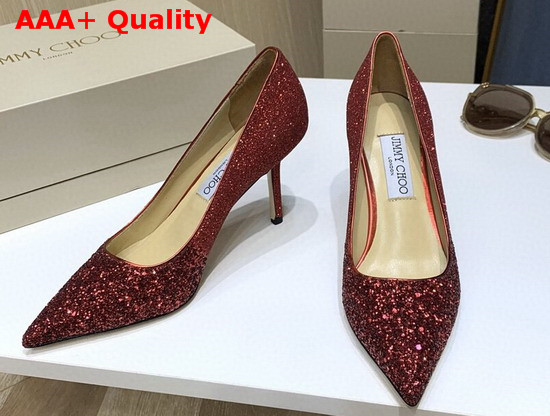 Jimmy Choo Love 85 Red Glitter Degrade Fabric Pumps Replica