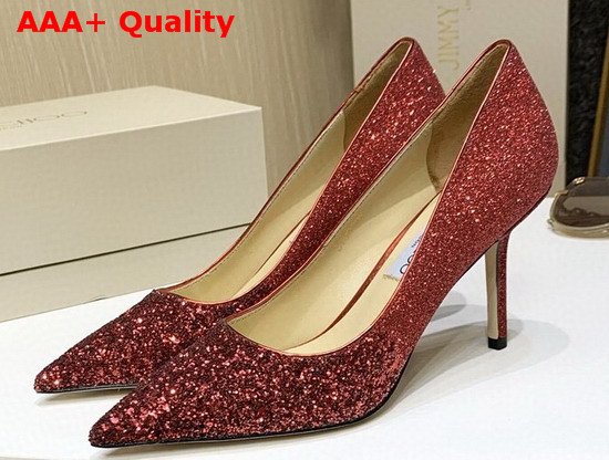 Jimmy Choo Love 85 Red Glitter Degrade Fabric Pumps Replica