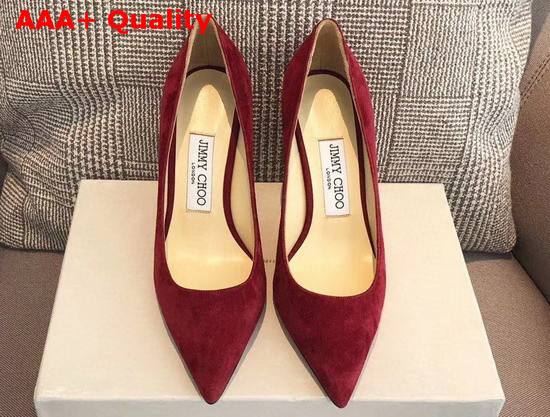 Jimmy Choo Love 85 Red Suede Pointed Pumps with JC Emblem Replica