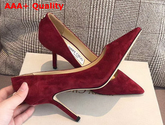 Jimmy Choo Love 85 Red Suede Pointed Pumps with JC Emblem Replica