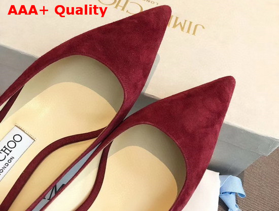 Jimmy Choo Love 85 Red Suede Pointed Pumps with JC Emblem Replica