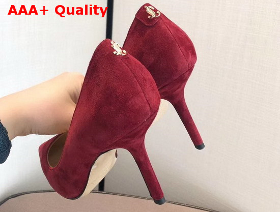 Jimmy Choo Love 85 Red Suede Pointed Pumps with JC Emblem Replica