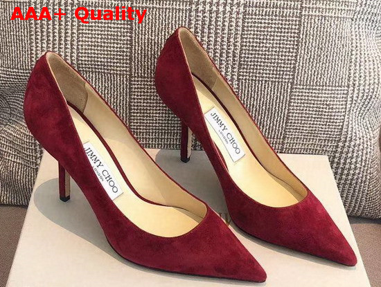 Jimmy Choo Love 85 Red Suede Pointed Pumps with JC Emblem Replica