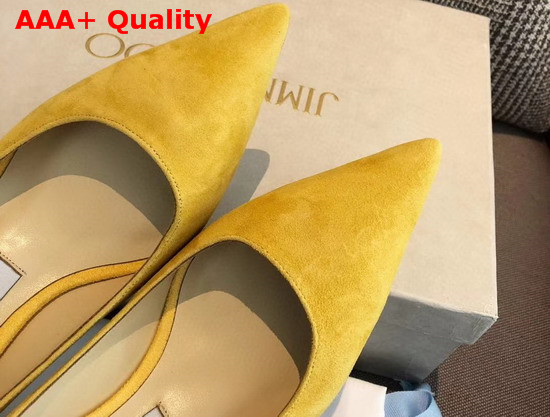 Jimmy Choo Love 85 Yellow Suede Pointed Pumps with JC Emblem Replica